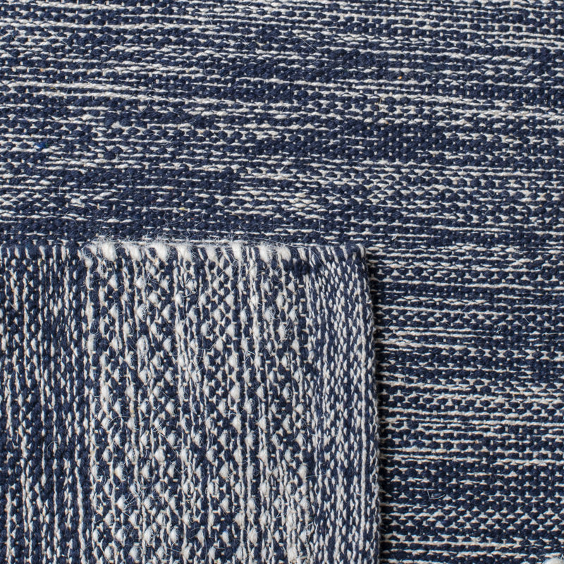 Tapis rayé bleu marine en laine / coton tissé à la main Alexio, Rectangle de 10 pi x 14 pi