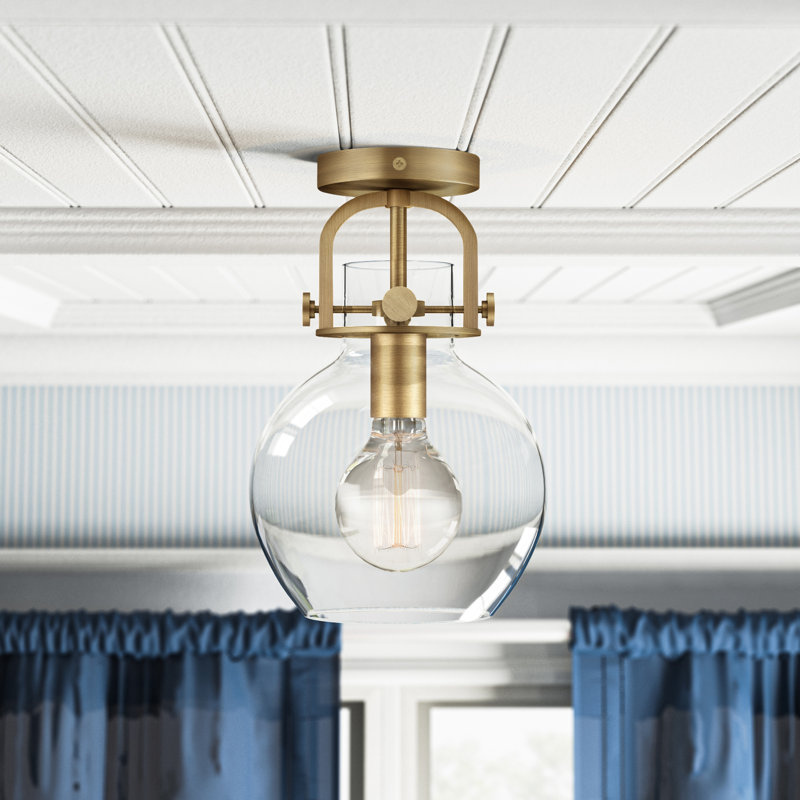 Borgen Glass Semi Flush Mount, Brushed Brass, LED