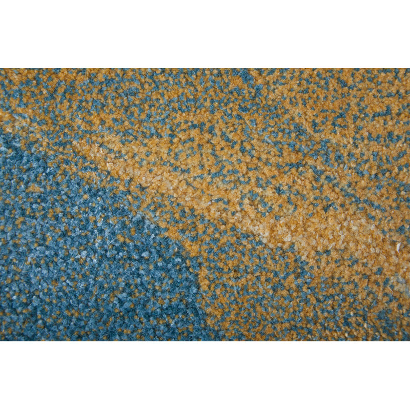 Kawai Hand Knotted Wool Abstract Area Rug in Teal, Rectangle 5' x 8'