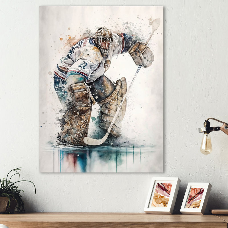 Gardien de but pendant le match V - Décoration murale moderne en métal, H 32 po x l 24 po x P 1 po