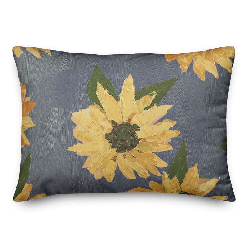 Floral Outdoor Throw Pillow, Blue