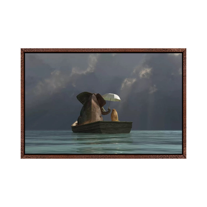 Elephant And Dog Are Floating In A Boat II by Mike Kiev - Print on Canvas, 101.6 cm H x 66.04 cm W