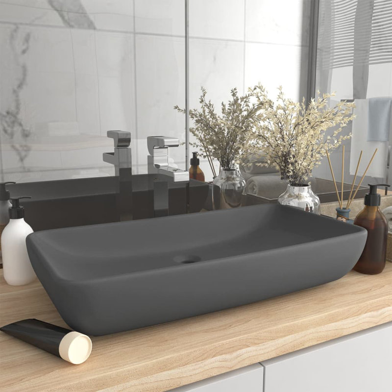 Belfry Bathroom Mcneely 710mm L x 380mm W Ceramic Rectangular Sink, Dark Grey