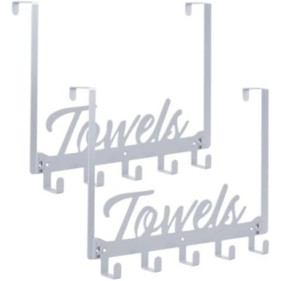 Paquet de 2 crochets au-dessus de la porte, porte-serviettes pour porte-serviettes de salle de bain à suspendre, porte-serviettes avec 10 crochets pour la cuisine de la chambre à coucher, argent