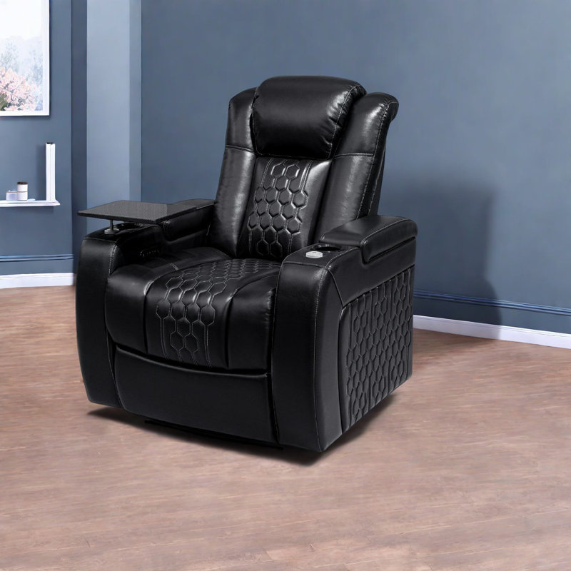 Fauteuil inclinable électrique haut de gamme noir avec cuir fleur, caractéristiques modernes pour le divertissement à domicile