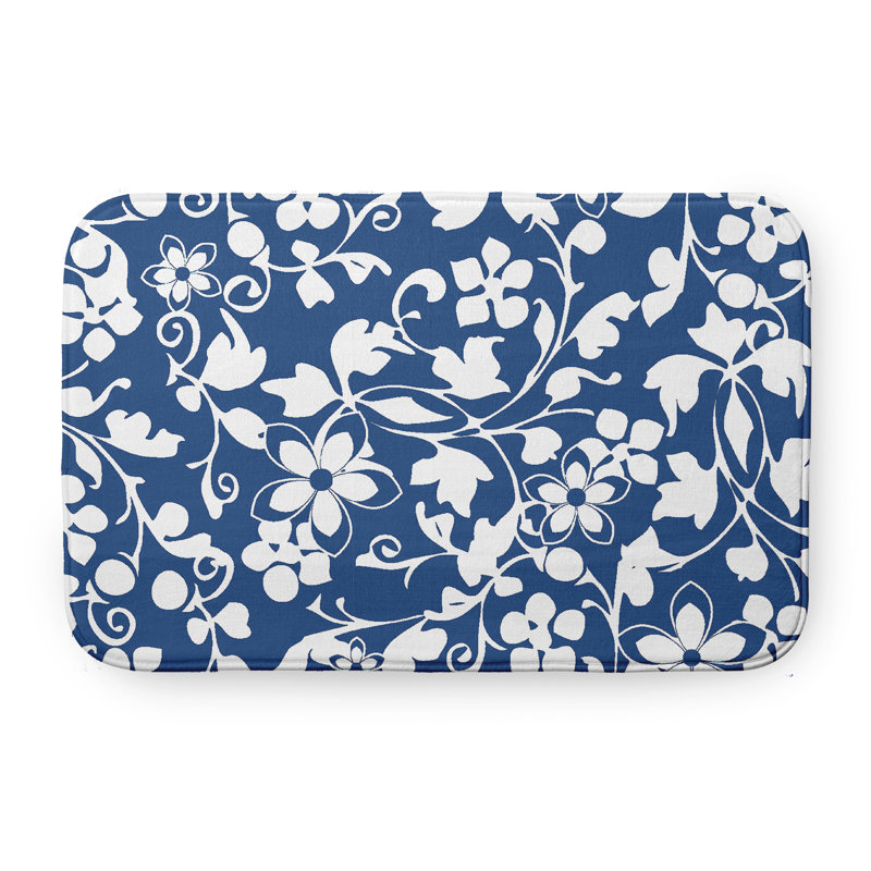 Tapis de bain floral, Bleu, L 21 po x L 34 po