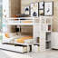 Lit superposé simple au-dessus d'un lit double / double blanc avec tiroir organisé et rangement pour tablettes - Chambre simplifiée dans un espace protégé protégé