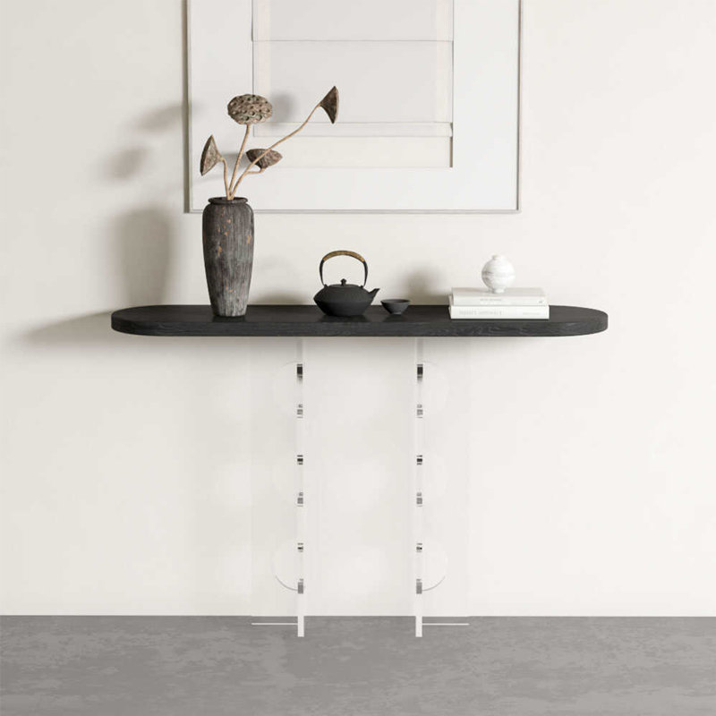 Modern acrylic solid wood console table, Black, 31.5" H x 47.24" W x 11.81" D, Clear