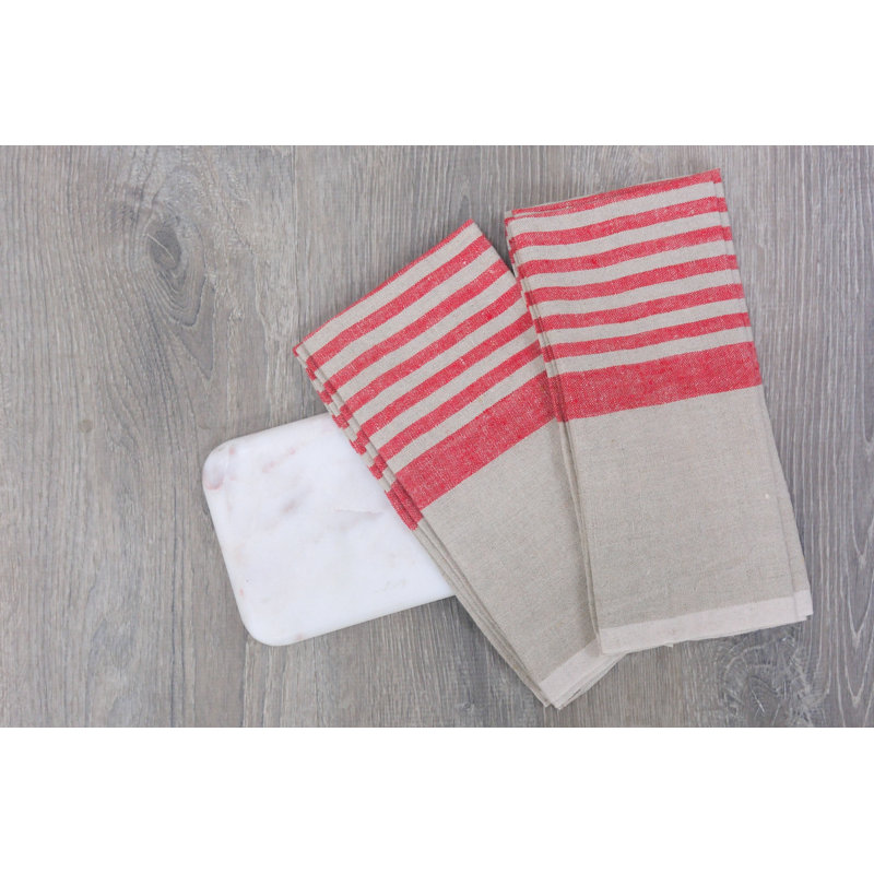 Brittany Striped Tea Towel, Natural/Red