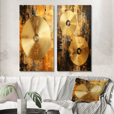 Cymbal Symphony Gilded - Music Metal Wall Art Prints Set Of 2