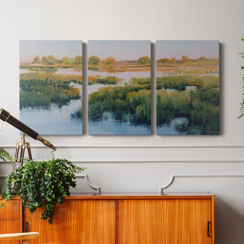" Marshland View II " 3 - Pieces, 36" H x 72" W x 1" D