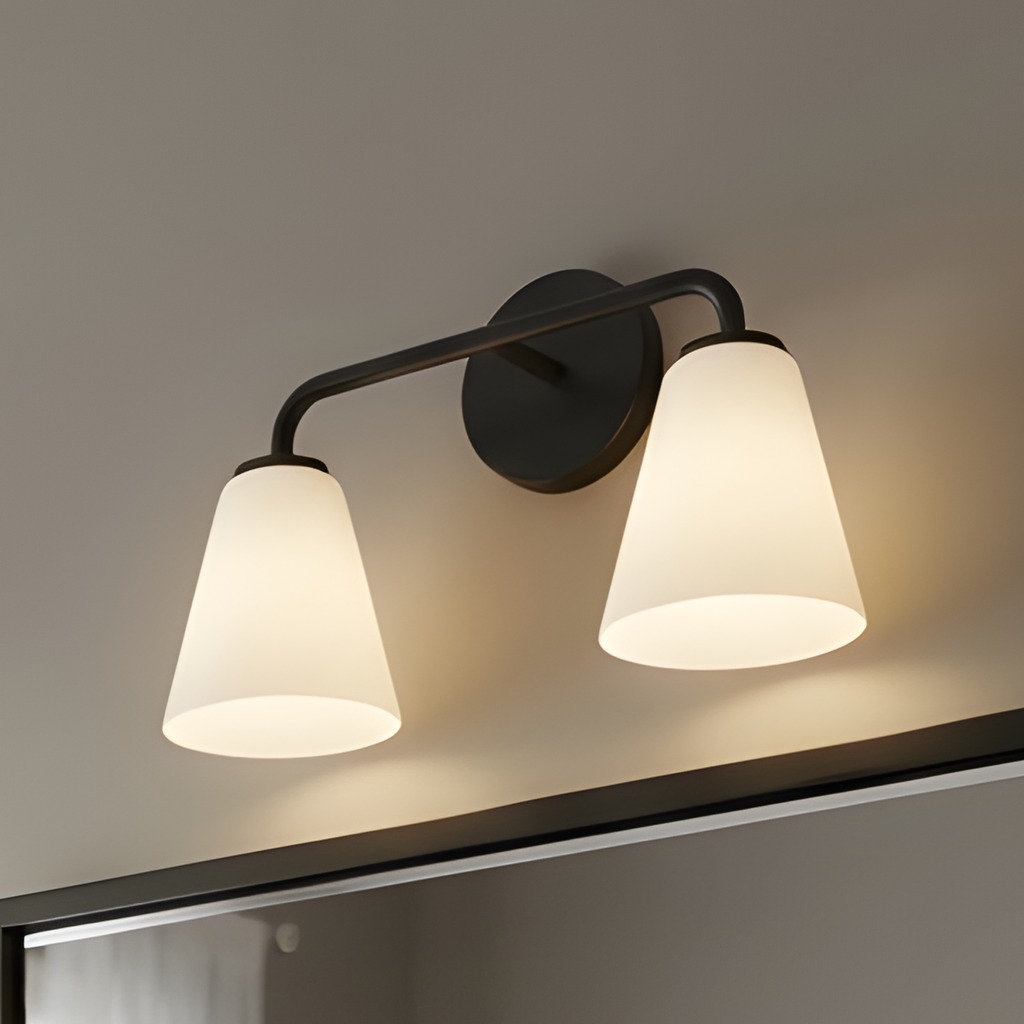 Hayden Dimmable Glass Cone Vanity Light, 2, Midnight Black, White