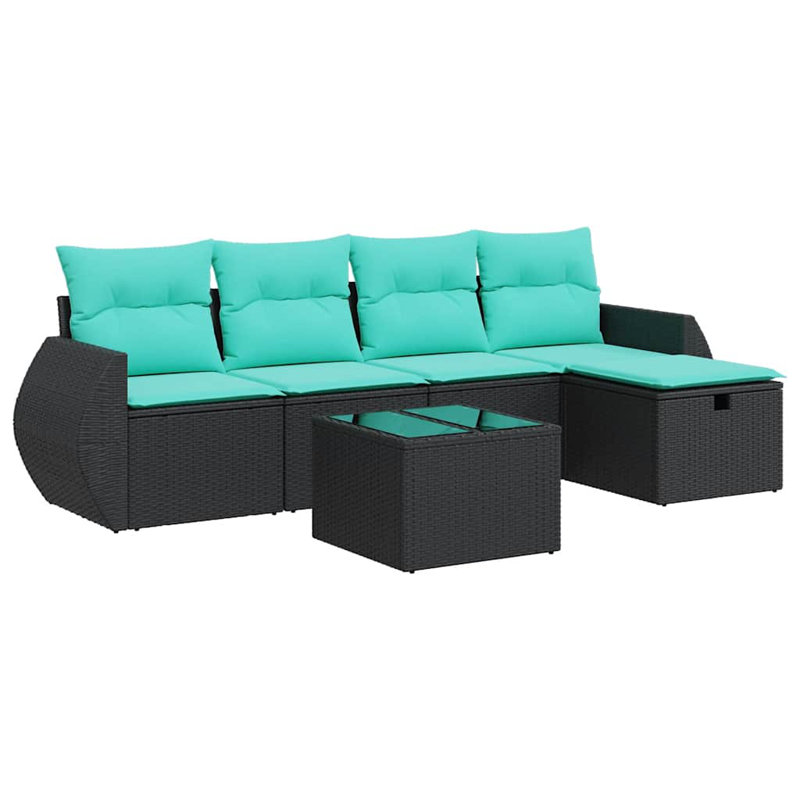  Ensemble de canapé de patio 6 pièces avec coussins en rotin de polyester, Vert, Noir