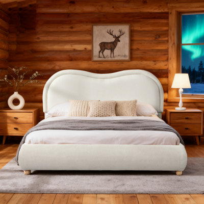 Elegant Chenille Upholstered Platform Bed with Curved Headboard and Sturdy Frame, Perfect for Modern Bedrooms by Latitude Run