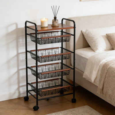 Chariot de rangement roulant à 5 niveaux avec roues verrouillables, support de rangement en fil métallique robuste pour garde-manger, salle de bain, buanderie et utilitaire domestique