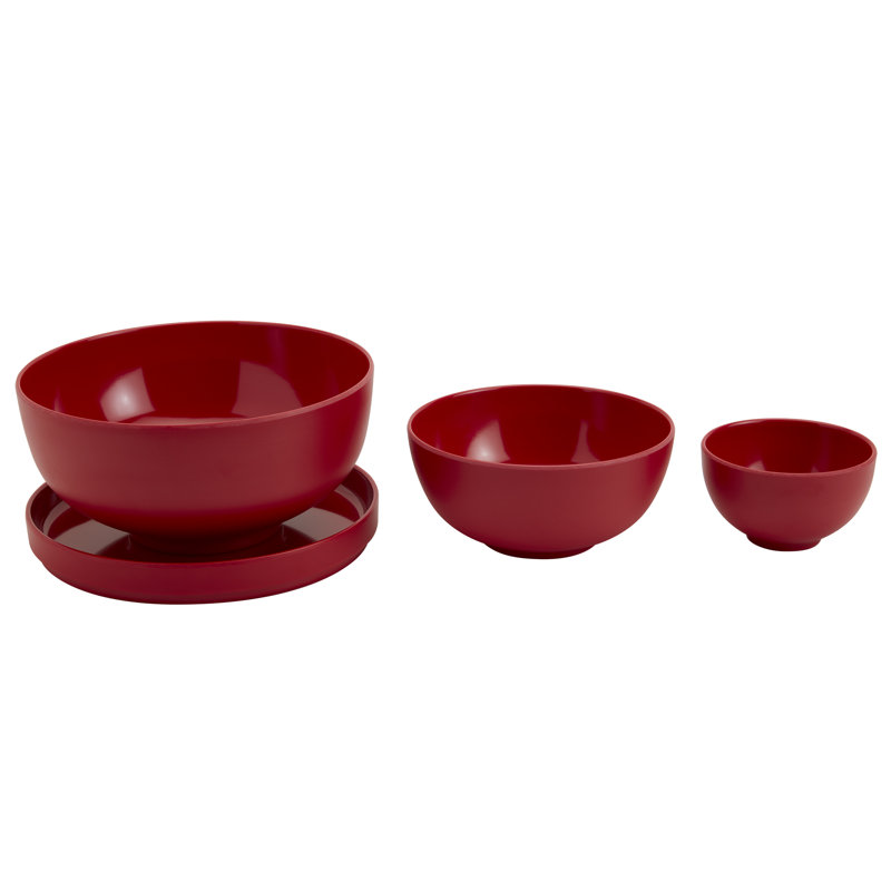 Ensemble de 4 bols en mélamine avec plaque / couvercle INFUSE, Rouge