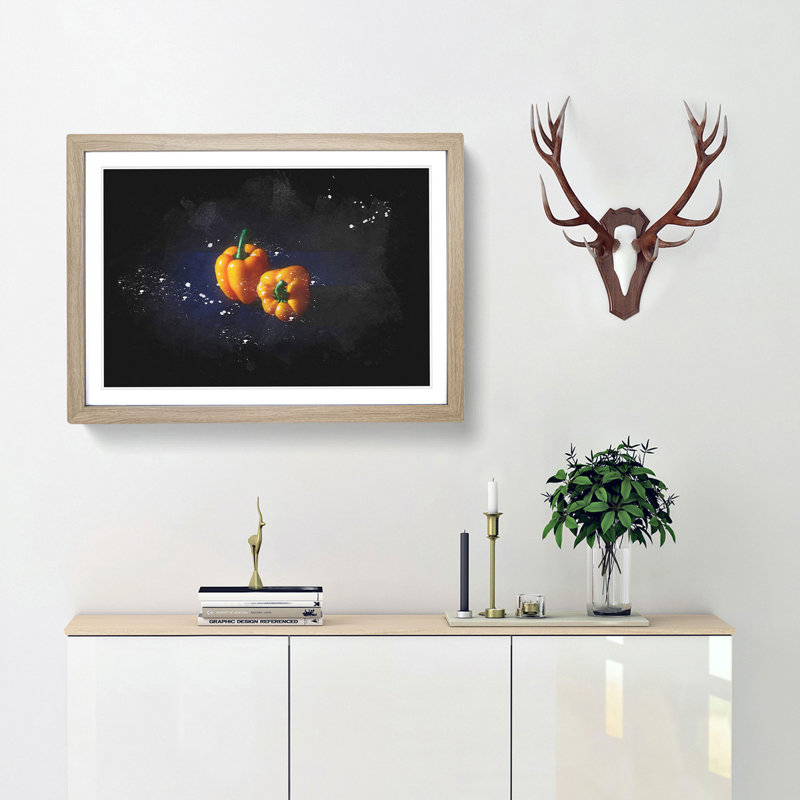 Orange Bell Peppers - Single Picture Frame Print on MDF, 62cm H x 87cm W x 2cm D, Oak Framed