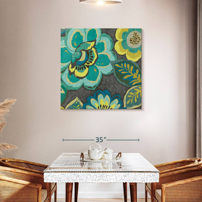 Harnek Floral Assortment Teal On Dark Grey I
