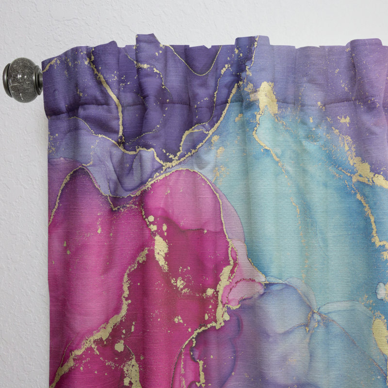 Bleu et rose, art abstrait fluide de luxe - Rideau moderne - Velours obscurcissant - 1 panneau, L 52 po x L 90 po