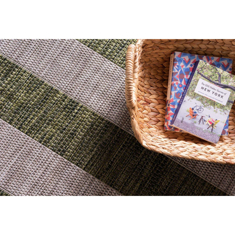 Palominas Striped Green/Gray Indoor / Outdoor Area Rug, Round 12'