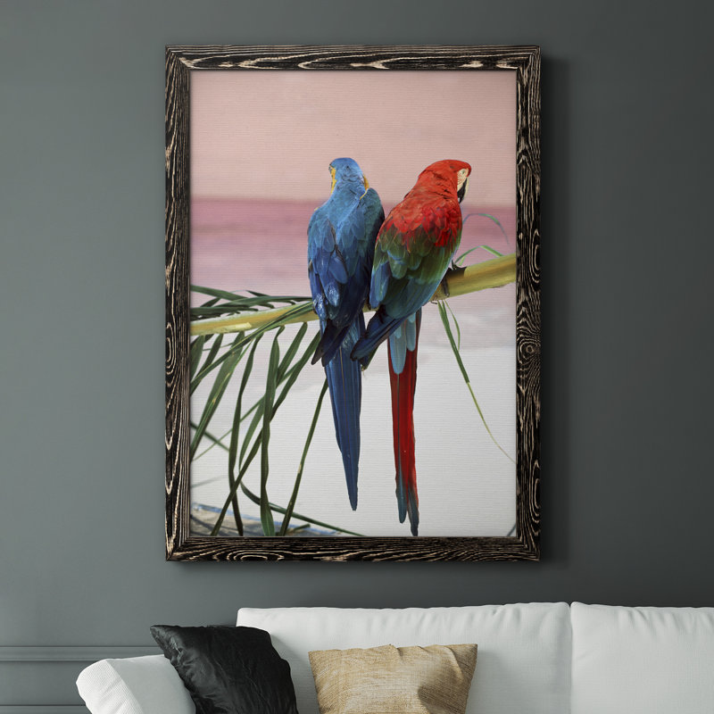 Palm Parrots - Peinture sur toile encadrée, H 37,5 po x l 27,5 po x P 1,5 po, Cadre noir