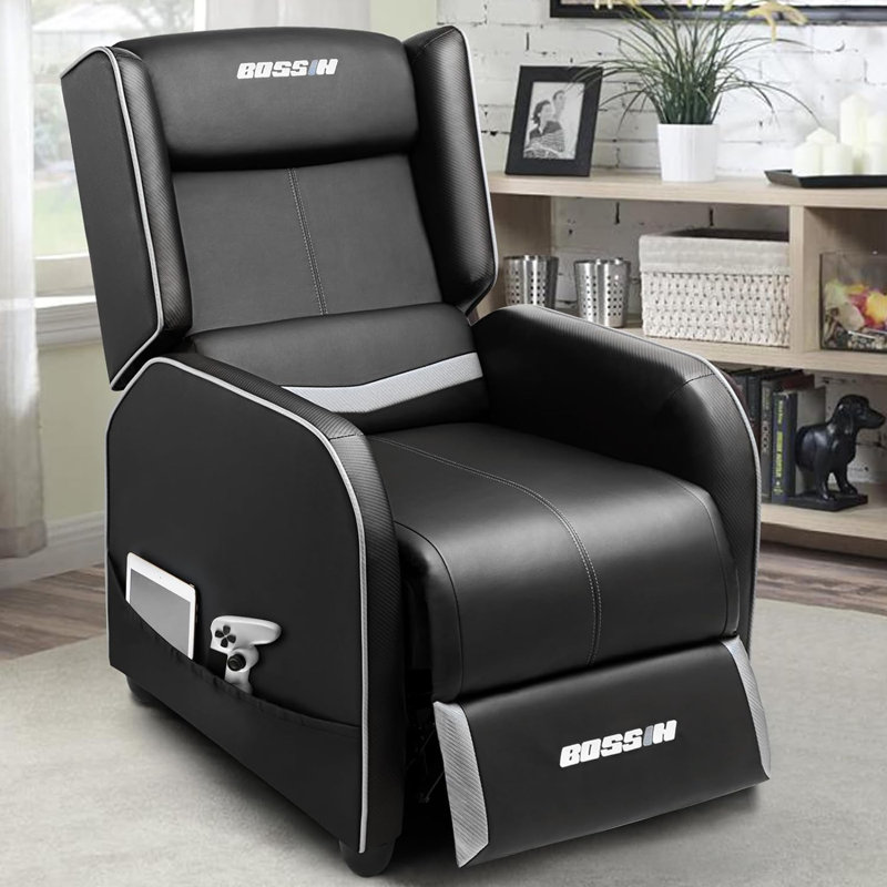 BOSSIN Adjustable Reclining Ergonomic Rocker Game Chair, Black/Gray