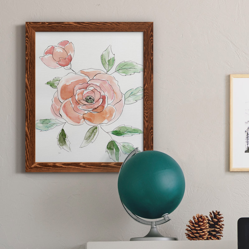 Rose Contour - Peinture sur toile encadrée, H 20 po x l 17 po x P 1,5 po, Cadre en érable