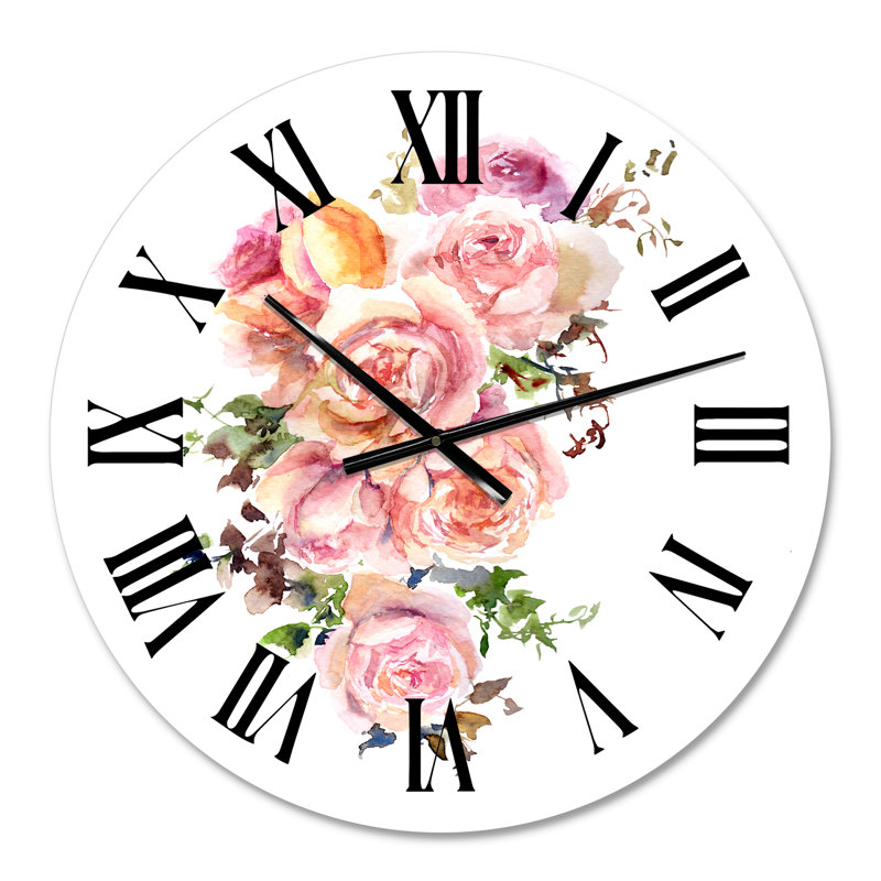 Roses, fleurs et horloge murale traditionnelle, Surdimensionné