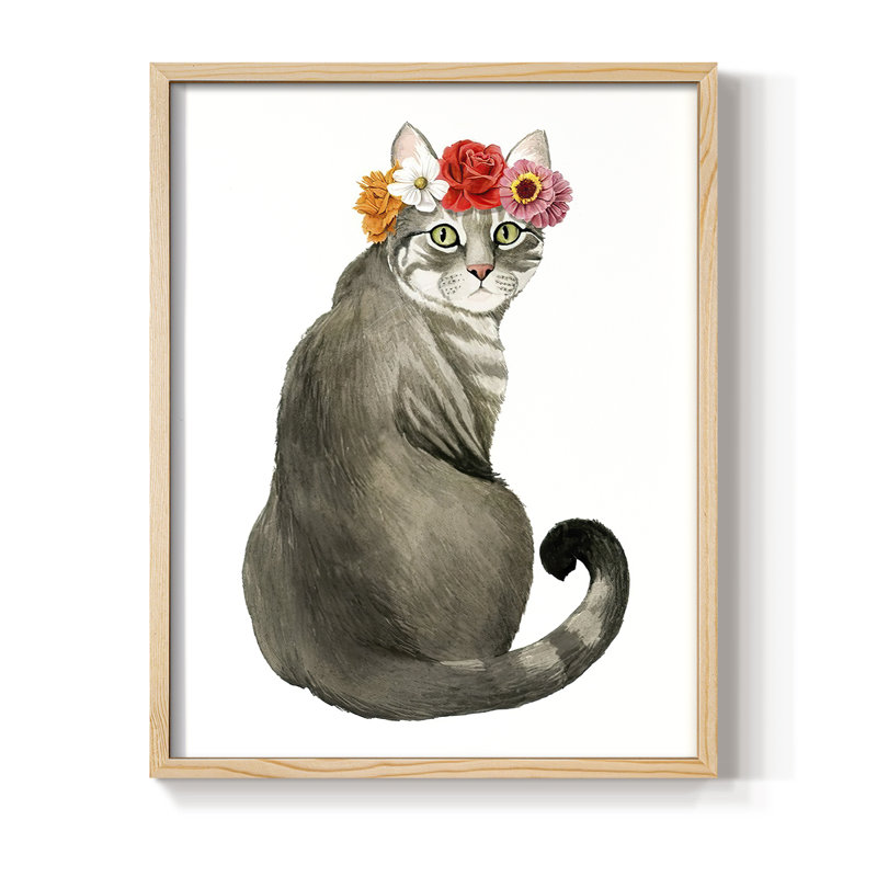 «Flower Crown Cats I», reproduction encadrée - bois massif