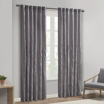 Andora Grey Embroidered Branch Rod Pocket Single 50x84" Curtain Panel