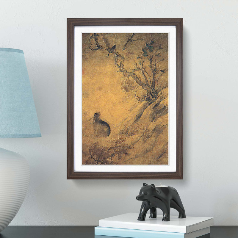 Magpies & Hare by Cui Bai - Framed Print, 36cm H x 27cm W x 2cm D, Walnut Framed