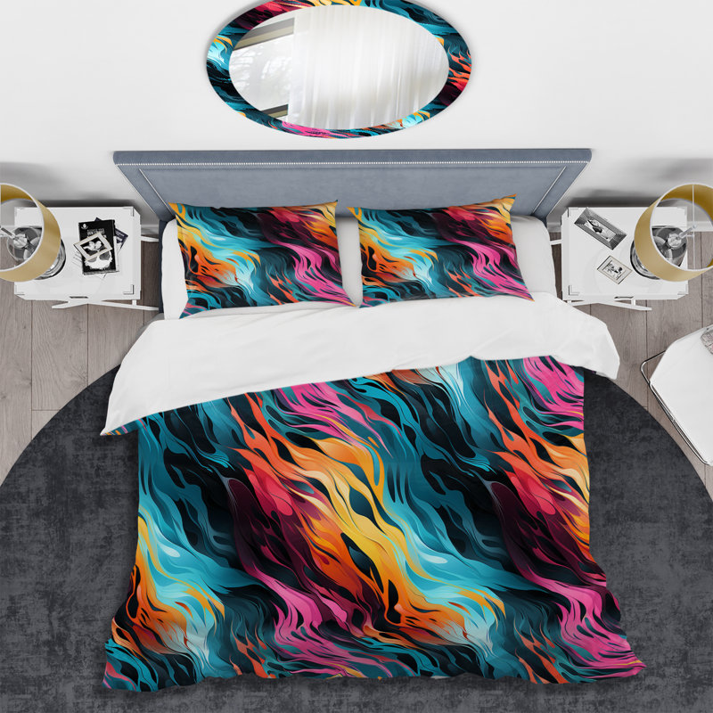 Ensemble de housse de couette multicolore Futuristic Fusion, Housse de couette pour grand lit et 2 taies décor
