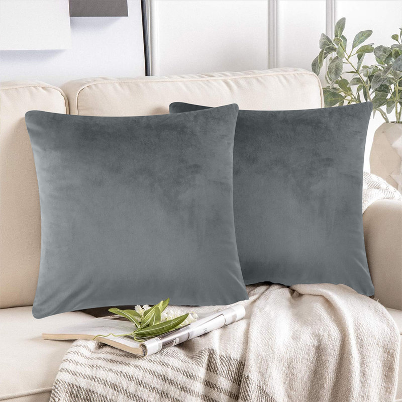 Luxurious Plain Velvet Cushion Covers (Set Of 2), Grey