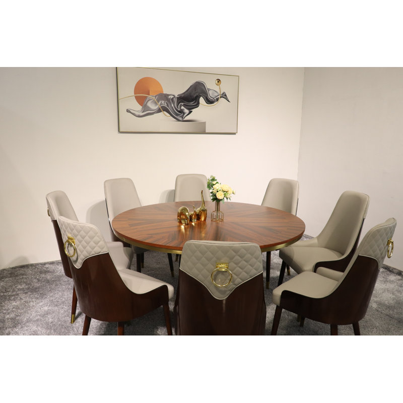 Vogue Lux Orange 61" Round Dining Set, Gray, 9 Pieces: Table, 8 Chairs, 31" H x 61" W x 61" D