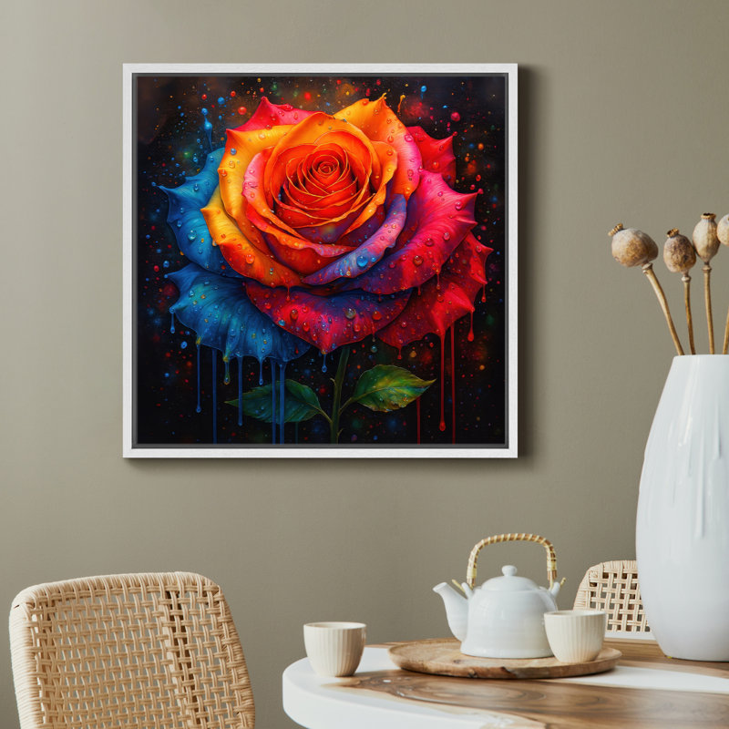«Vibrant Multicolor Rose Splash», art mural contemporain imprimé, impression sur toile encadrée, H 24 po x l 24 po x P 1,5 po