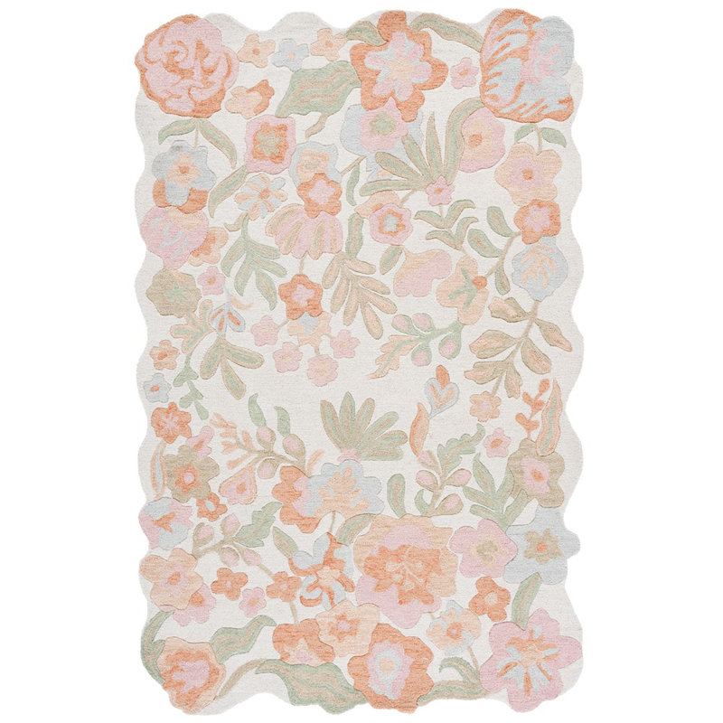 Tapis d'intérieur floral en laine et coton touffeté à la main Nadine Jardin, Rectangle 9 pi x 12 pi