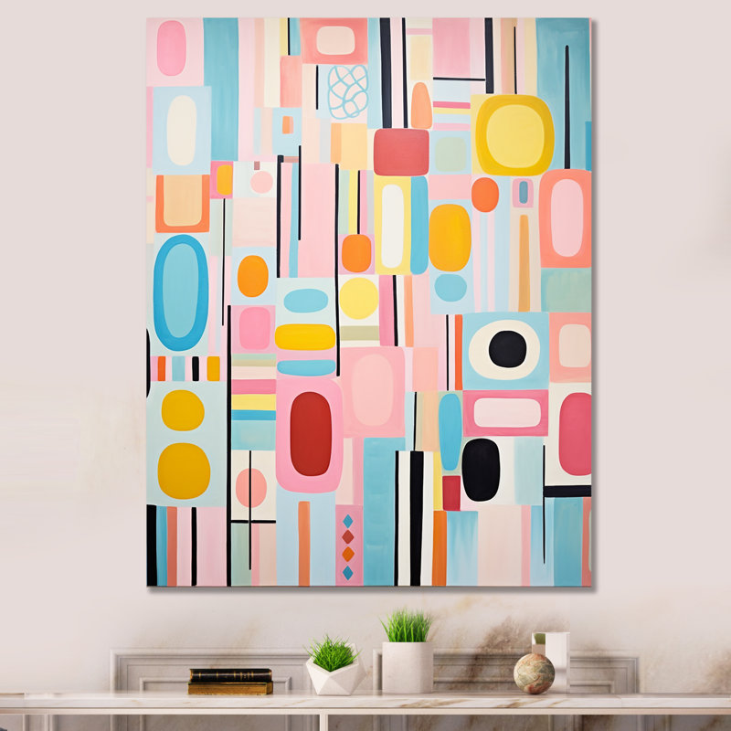 «Pink Mid Century Playful Patterns V», reproduction sur toile abstraite, H 20 po x l 12 po x P 1 po, Toile tendue