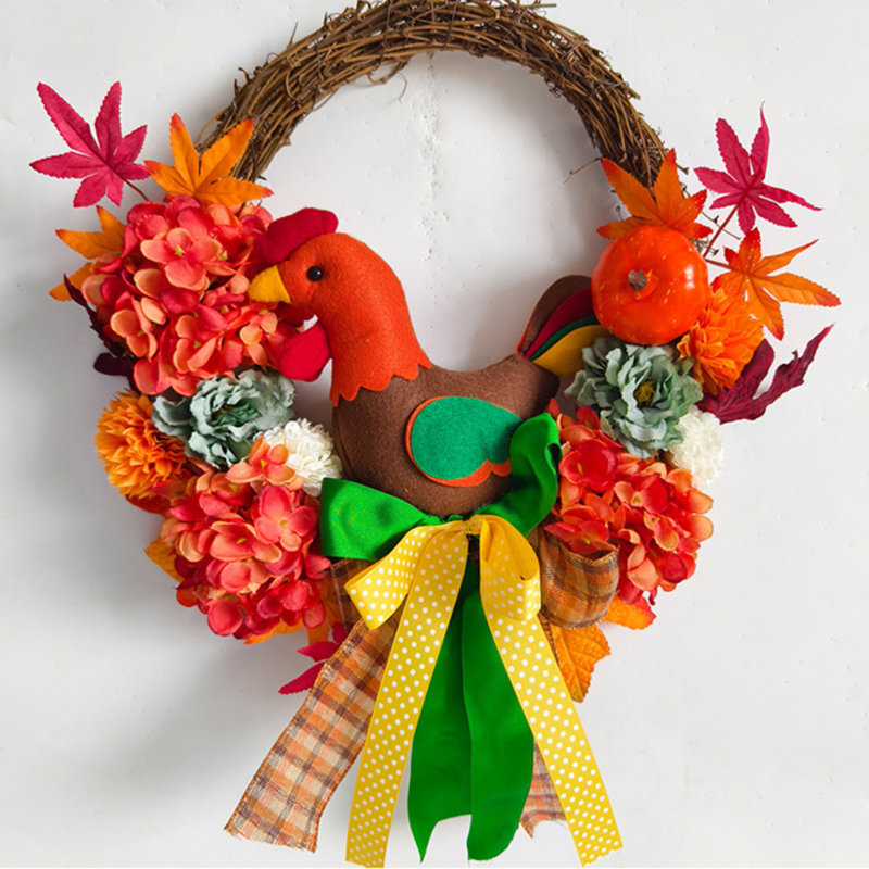 Couronne de coq avec fleurs, poules décoratives, couronnes d'été pour la porte d'entrée, couronne de bienvenue pour la maison, extérieur, intérieur