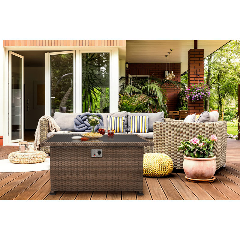 Foyer de table d'extérieur au propane en aluminium H 24,6 po x l 43,7 po, H 24,8 po x l 50,4 po, Brun foncé
