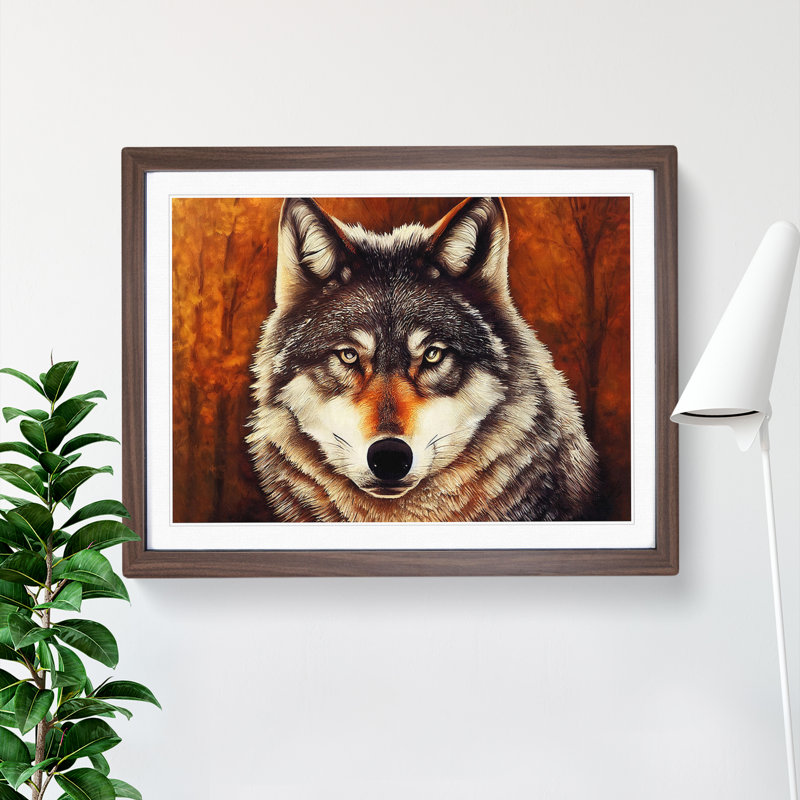 Classic Wolf - Framed Print, 46cm H x 64cm W x 2cm D, Walnut