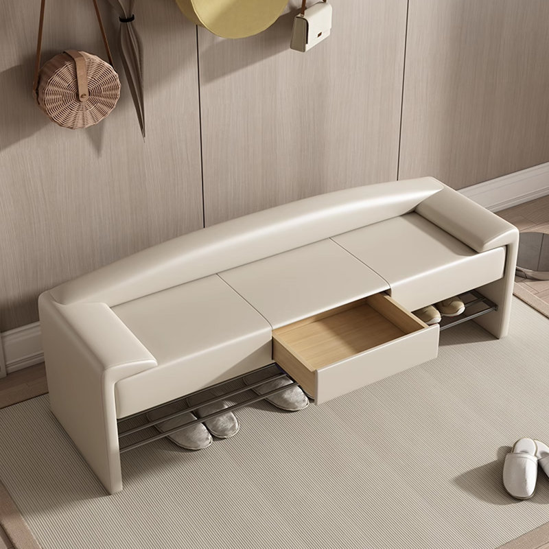 Upholstered Shoe Storage Bench, Beige