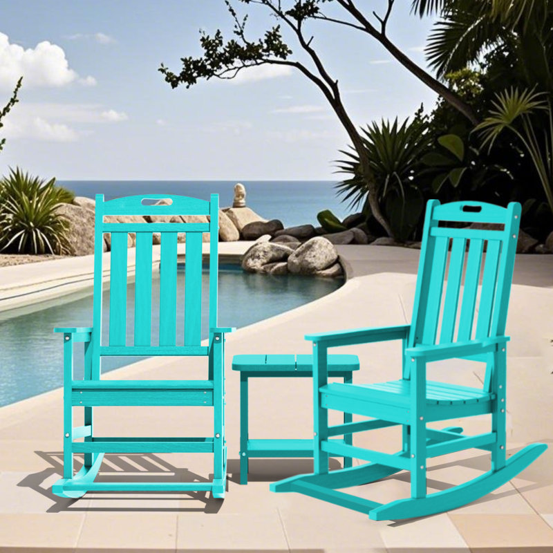 Ensemble de 2 chaises berçantes d'extérieur Hdpe, Bleu