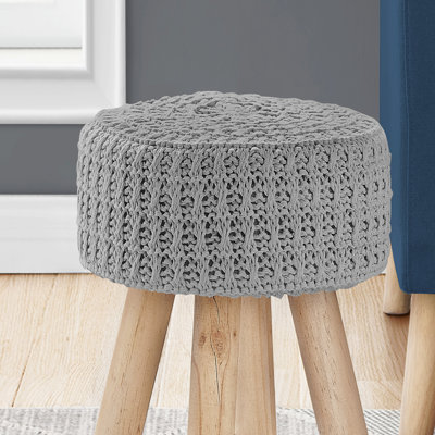 Repose-pieds rond en velours 12 ", pieds en bois - gris