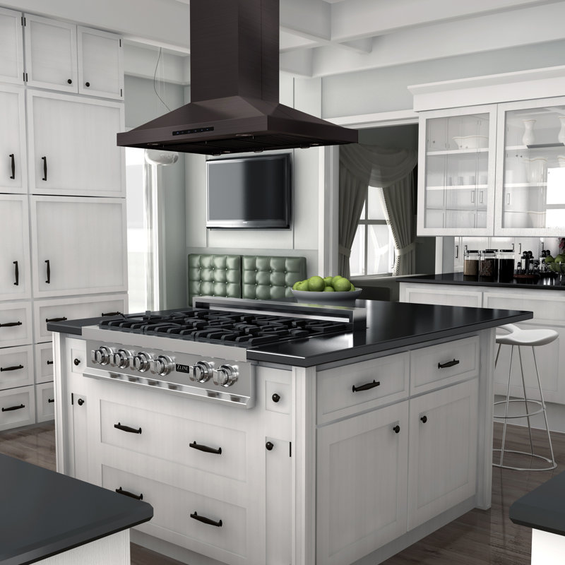 36'' Black Stainless Steel Convertible Island Range Hood