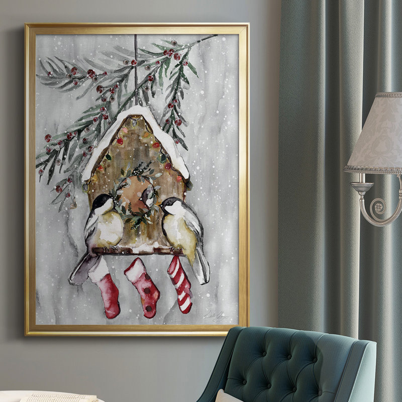 «Winter Birds», reproduction encadrée de qualité supérieure - prête à être accrochée, Or, H 42,5 po x l 30,5 po x P 1 po