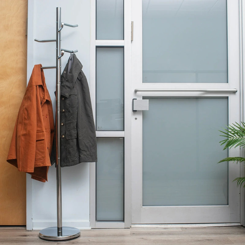  Freestanding Coat Rack, Multi-Hook Organizer for Office or Entryway, Metal, Silver