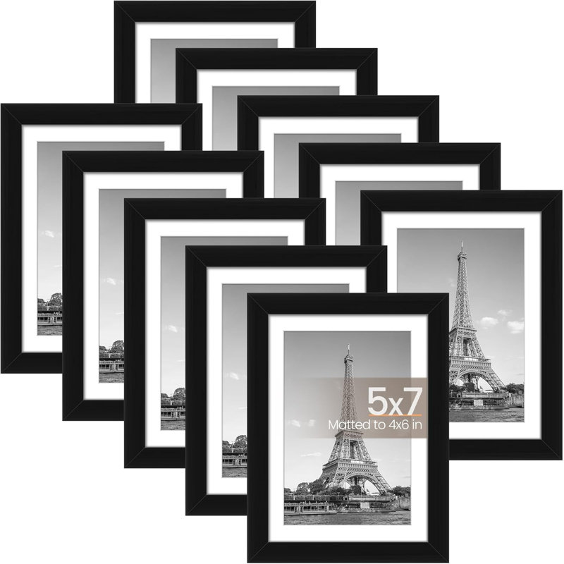 Set Of 10 Black 5x7 Picture Frames