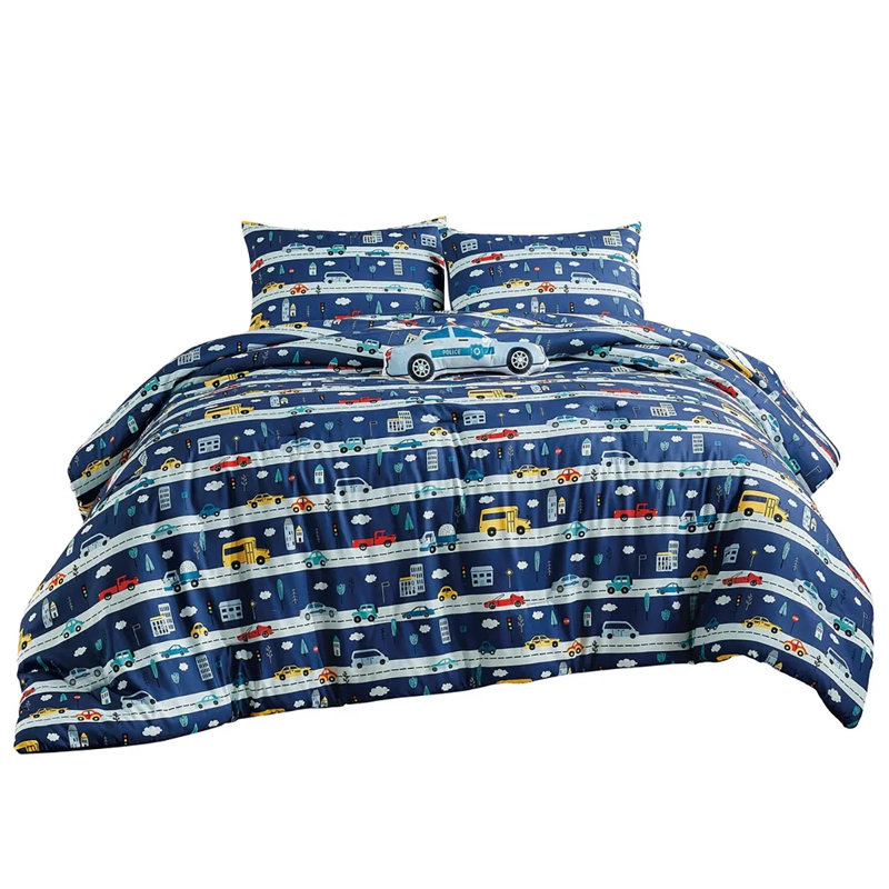 Ensemble de literie pour courtepointe réversible Blue Cars Kids, Lit simple