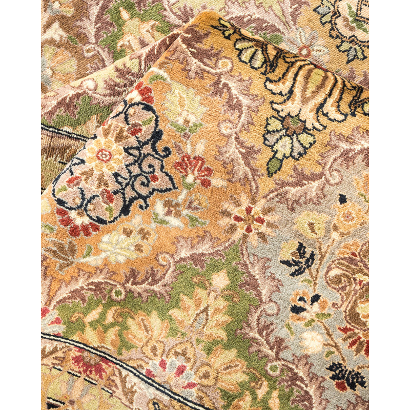 Tapis beige / jaune noué à la main de conception unique 6 pi 3 po x 13 pi 10 po Keller