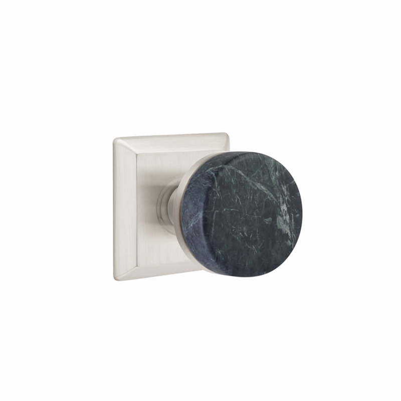 Ensemble de boutons de passage Emtek Select, rosette Quincy, tige conique, bouton en marbre vert, Nickel satiné